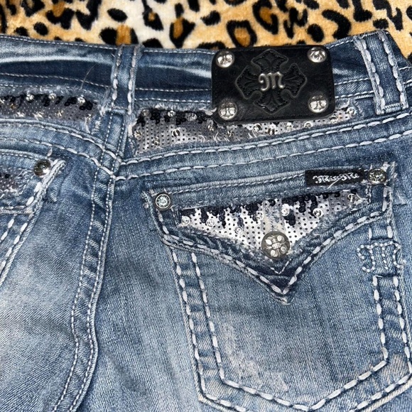 Y2K Miss Me Mcbling Sequin Embellished Low Rise Bootcut Denim Jeans - Picture 2 of 8